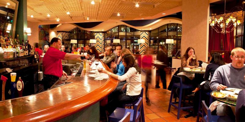 View of the dining room at Chef José Andrés Jaleo restaurant in Bethesda, Maryland.