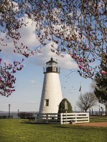 Exterior view of the lighthouse in spring