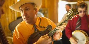 Two bluegrass musicians perform